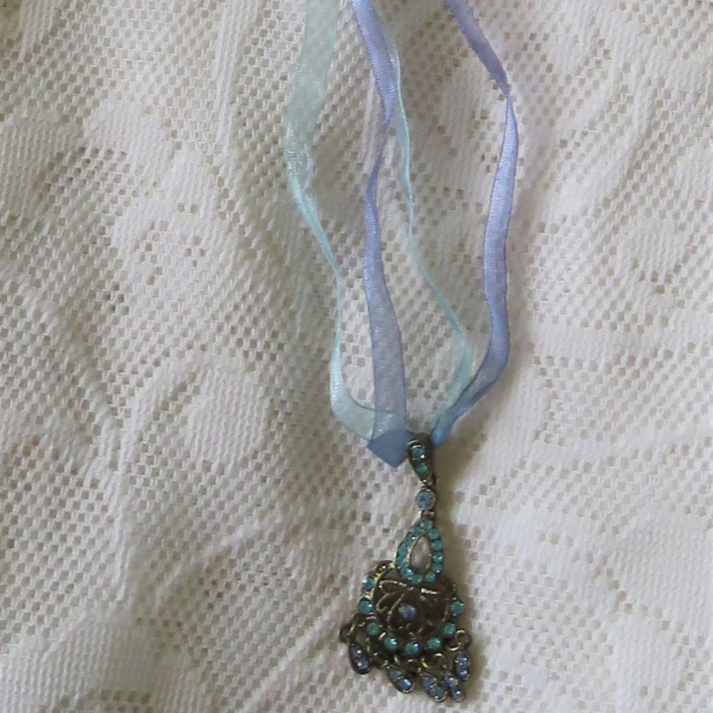 Blue & Gold Ribbon Necklace and Earring Set